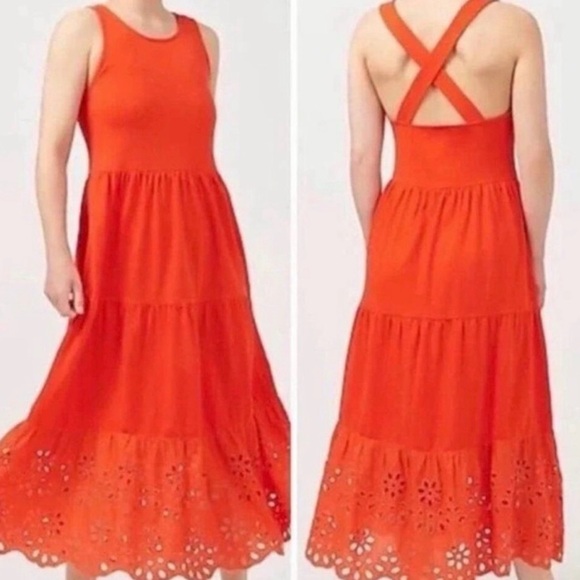 J. Crew Dresses & Skirts - J.Crew Tiered Maxi Knit Eyelet Orange Racerback Summer Dress Women's Size XS